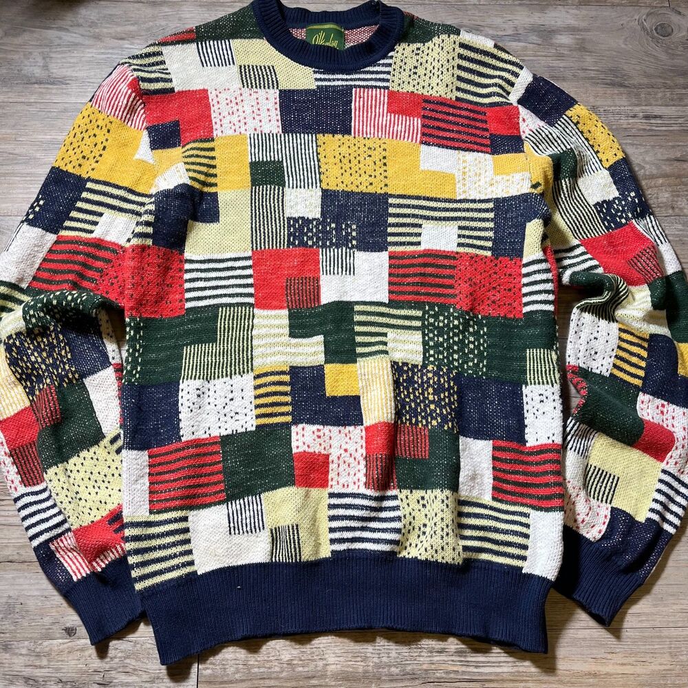 O'Hanlon Mills Sweater Men's Medium Knit Patchwork Urban Outfitters Multicolor